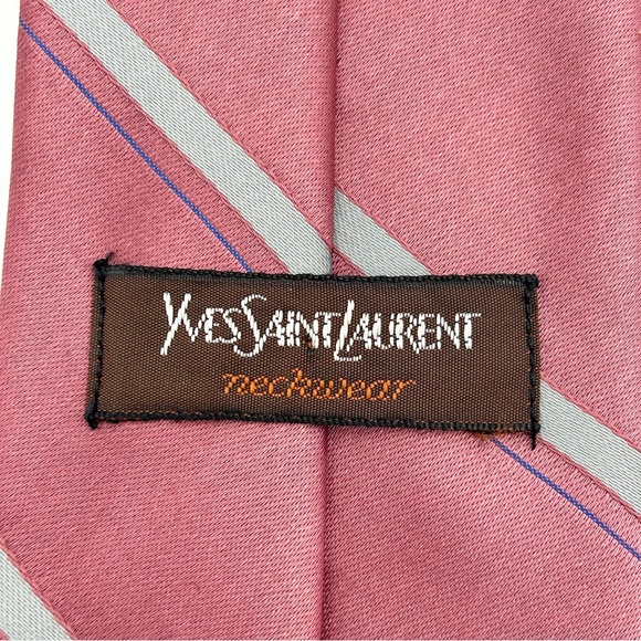 YSL Yves Saint Laurent Necktie 56 in Pin Stripe Pink Gray Monogram Luxe - Picture 6 of 6